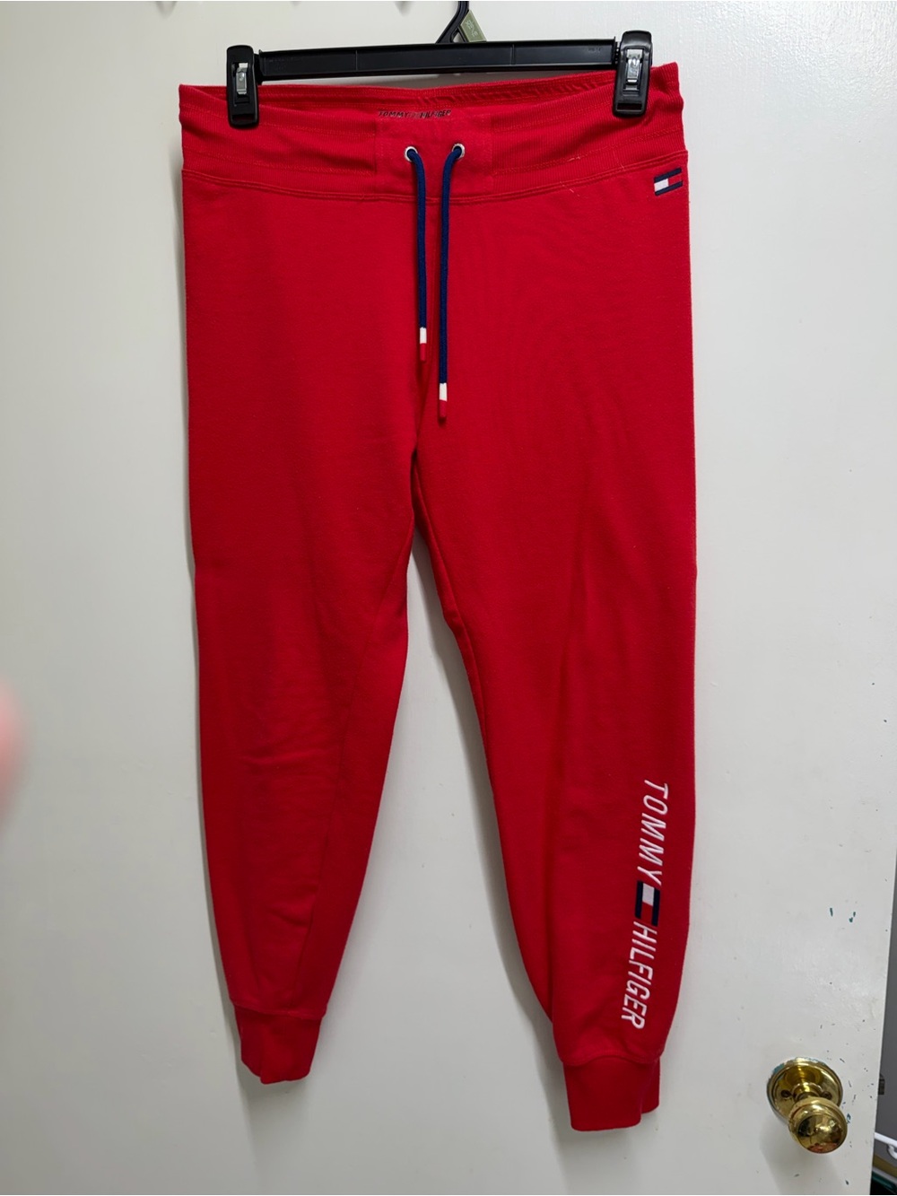 Tommy Hilfiger Red Jogger Pants with Navy Drawcord logo embroidered on leg